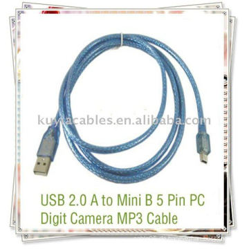Hochwertiges blaues USB-5-poliges Kabel für MP3 / MP4 mit Mini-USB-Anschluss